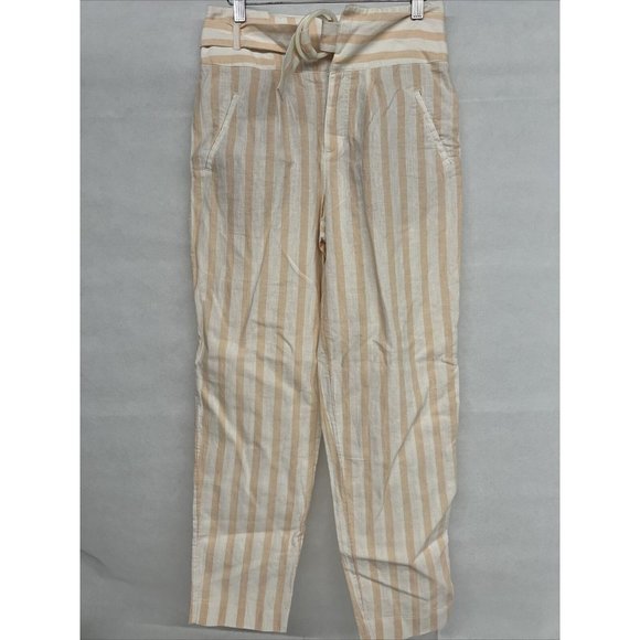 NEW Anthropologie Linen Striped Pink White Oasis Slim leg Belt D-Ring Pant SZ 2 - Picture 6 of 7